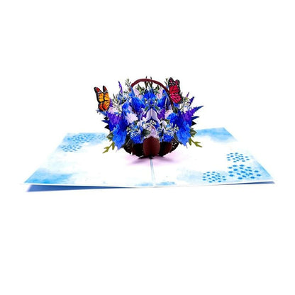 3D Kartka - Hortensja z motylami (niebieska)