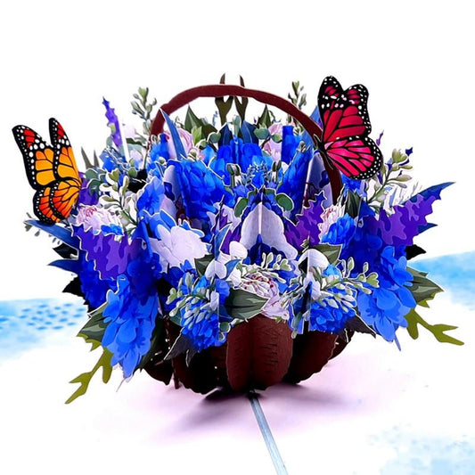3D Kartka - Hortensja z motylami (niebieska)
