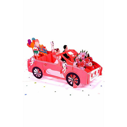 3D Kartka - Nowożeńcy w samochodzie