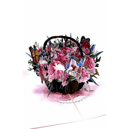 3D Kartka - Hortensja z motylami (różowa)
