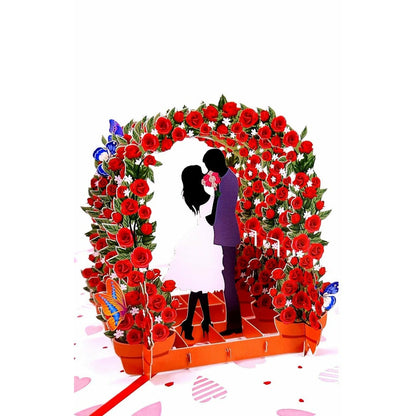 3D Kartka - Zakochana para pod łukiem róż