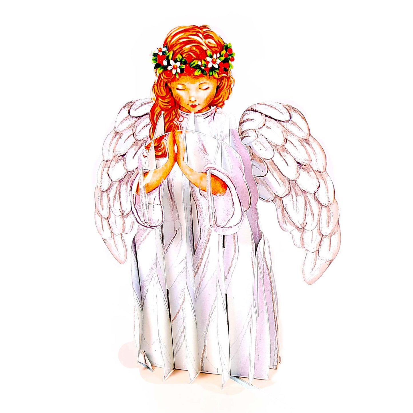 3D Kartka - Anioł z wieńcem kwiatowym