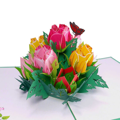 3D Kartka - Róża z motylem
